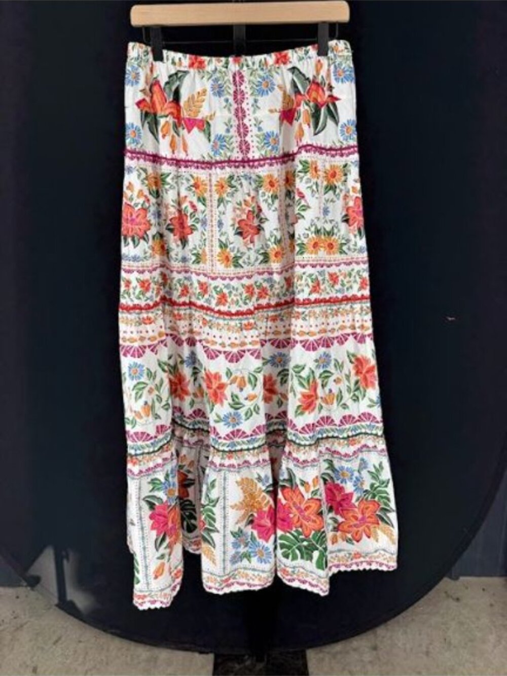 Farm Rio Tiered Floral Cotton Print Maxi Skirt - Picture 2 of 5